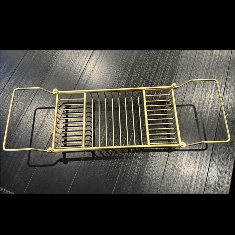 NEW in Box Pottery Barn brushed brass bathtub caddy